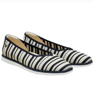 Vivaia Mabel Square Toe All Day Standing Flats Navy Ivory Multi Stripe 8.5